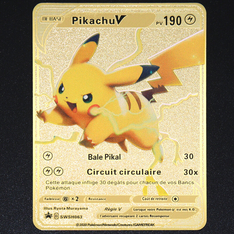 Pokemon Pikachu Charizard-tarjeta de Metal de oro brillante francés Vmax GX EX Game Tag, Serie de lucha de equipo de pedidos, regalo de vacaciones para niños