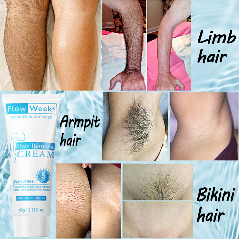 FlowWeek, безболезненное удаление волос, подмышка, для лица, для ног, для удаления волос, крем для ухода за кожей, мощная красота, удаление волос для мужчин и женщин