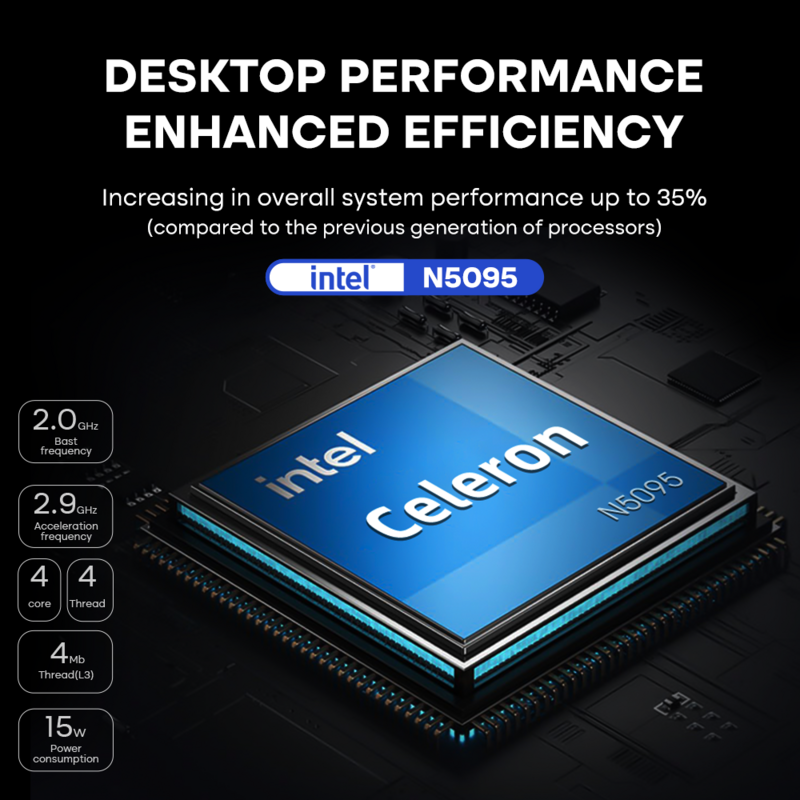 Ninkear-Mini PROCESADOR DE PC Intel N5095, Windows 10, Win 11, 8GB, DDR4, 512GB, SSD, pantalla Dual, RGB, LAN, VGA, BT