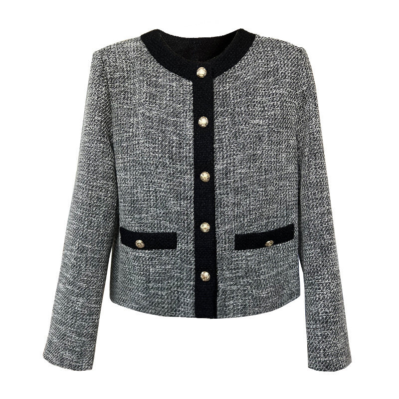 Vestes courtes d'automne en Tweed pour femmes, manteaux de couleurs contrastées, hauts de Style français, vêtements d'extérieur à la mode, nouvelle collection hiver