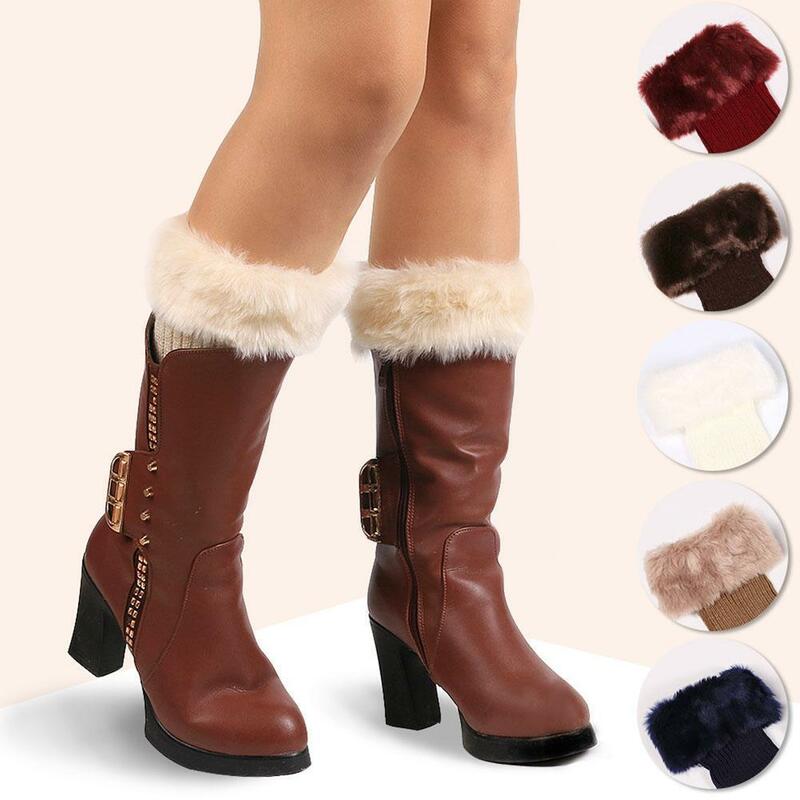 Mulheres inverno malha boot cuffs pele malha crochê toppers mais quente meias aquecedores guarnição botas leggings feminino perna meias k4a4