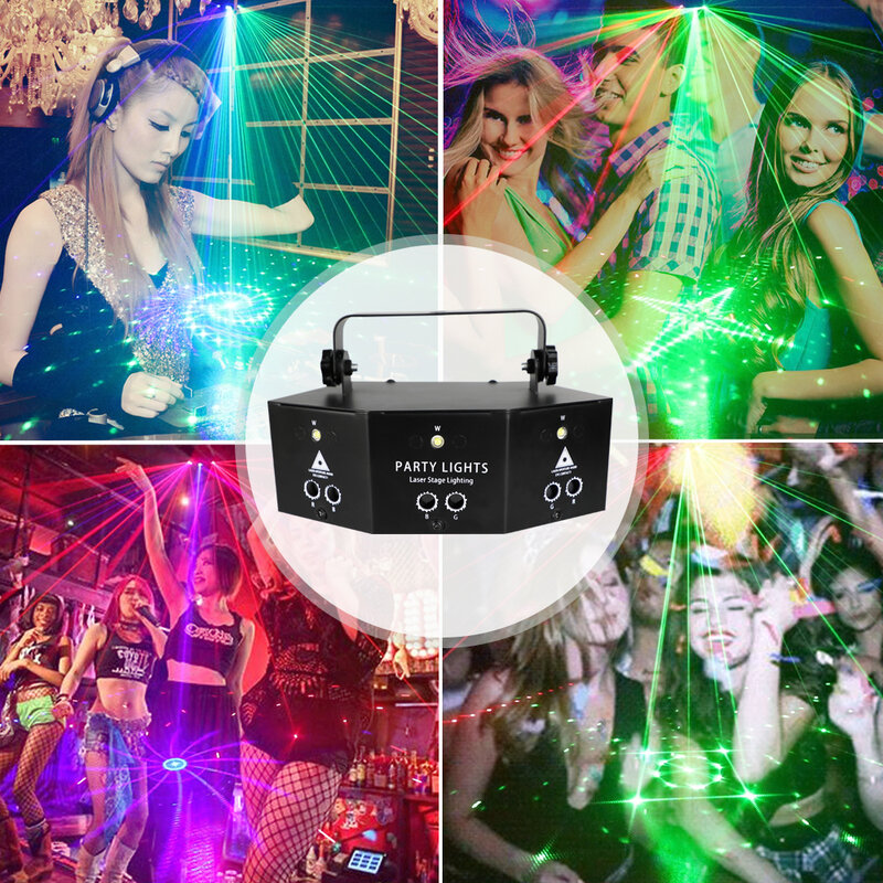 BUQU LED Disco Laser Light DMX Mini 9 Eyes RGBW Stage Lighting Effect for DJ Club Bar Decoration Party Lights Projector Lamp