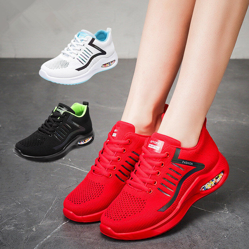 2022 Mode Luchtkussen Mesh Casual Sneakers Voor Vrouwen Ademende Platform Loopschoenen Lace Up Mannen Trainers Wandelschoenen