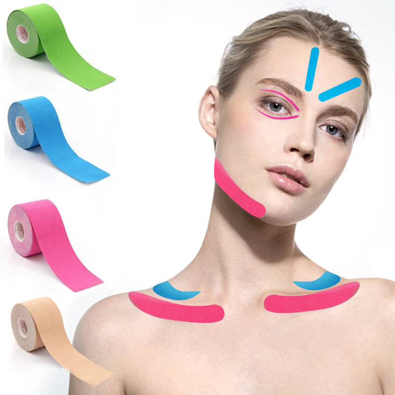 Cinta de kinesiología para el cuidado de la piel Facial, cinta adhesiva para eliminar arrugas de la cara, línea en V, cuello y ojos, Bandagem Elastica, 2,5 CM x 5M