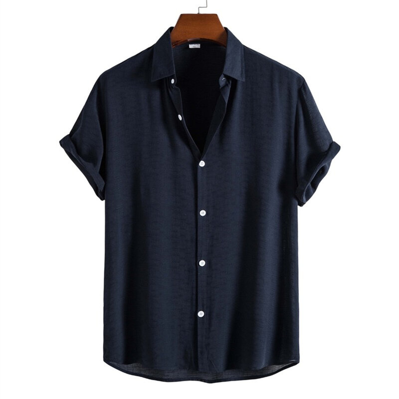 Camisa de manga corta con solapa para hombre, camisa informal de color sólido, tendencia de moda, novedad de verano, 2023