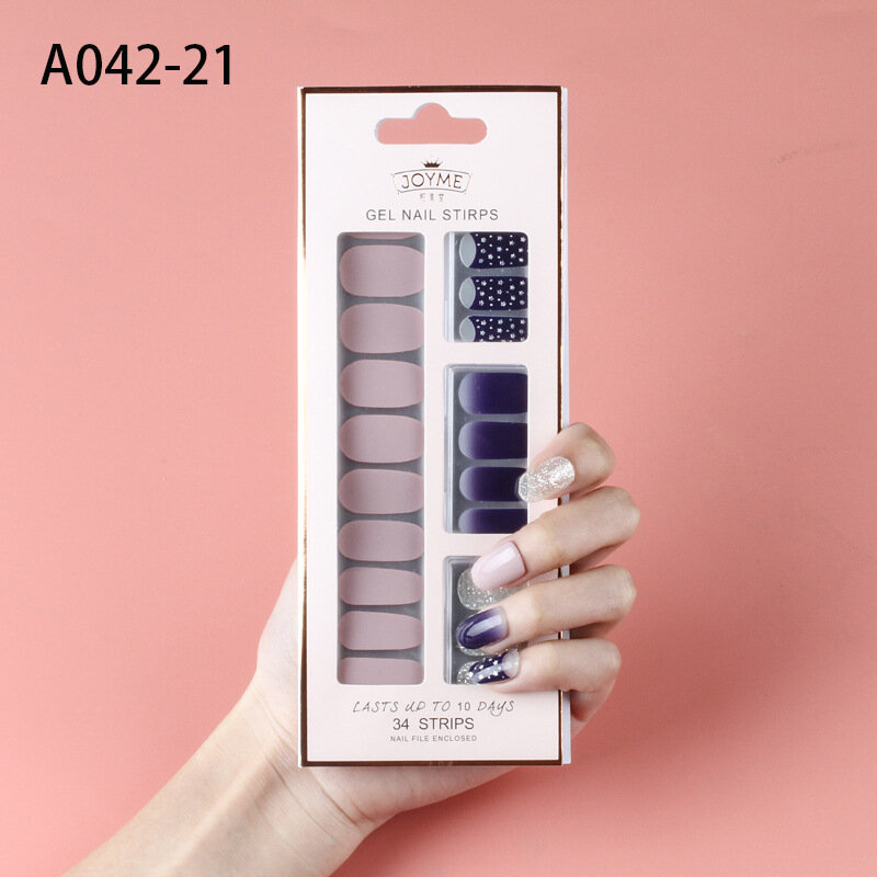 34 dedos japonês coreano prego adesivos gradiente livre cozimento semi-cura uv gel leopardo impressão rosa impermeável completo prego adesivos