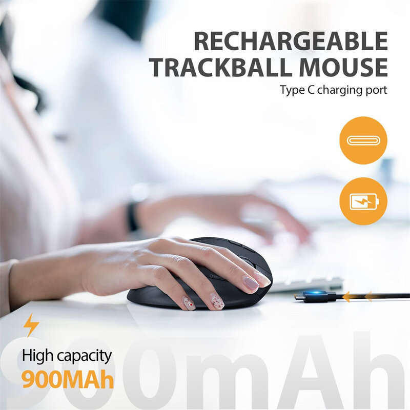 Jelly Sisir RGB Wireless Trackball Mouse Bluetooth + 2.4G Isi Ulang Mouse Gaming Ergonomis Mouse Thumb Control