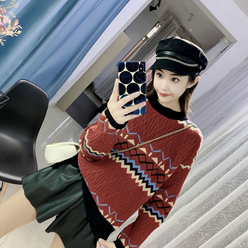 ผู้หญิงญี่ปุ่นเสื้อกันหนาว2022หลวมขี้เกียจฤดูใบไม้ร่วงฤดูหนาวหนา Ins Vintage Casual คริสต์มาสหนาจัมเป...