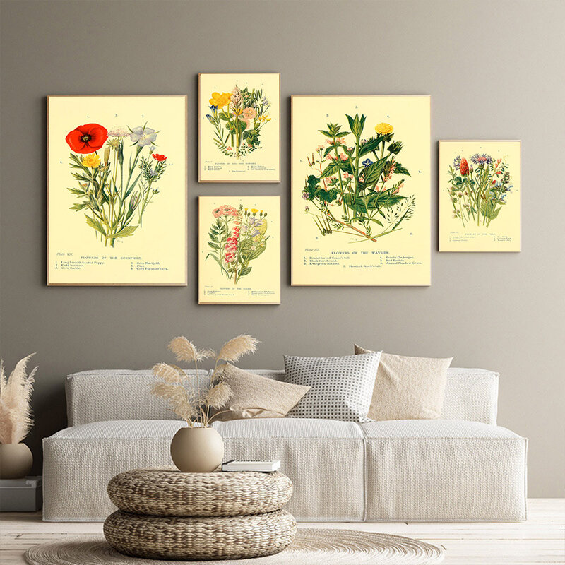 壁のポスター,ヴィンテージの植物,キャンバス,芸術的な風景の組み合わせ,花のリビングルーム,家の装飾,北欧