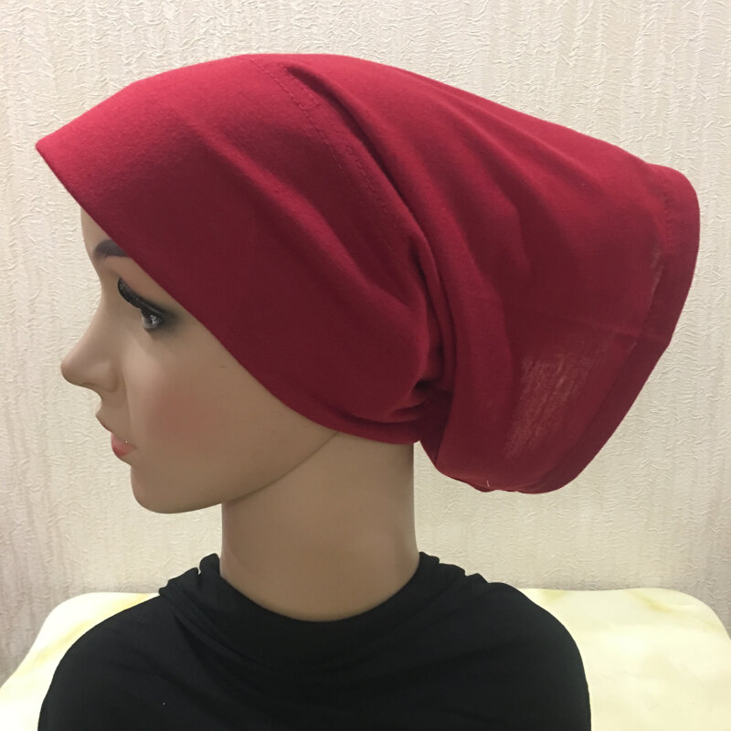 C035สีต่างๆผ้าฝ้ายนุ่มหลอดUnderscarfพร้อมแข็งด้านหน้ามุสลิมหมวกHeadbandด้านในหมวกอิสลามหมวกขนาดเล็ก