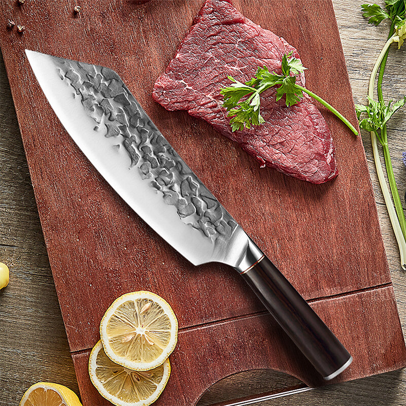 Couteau de Chef forgé avec motif de marteau, ustensile de cuisine, couteau à sable, trancheur, couteau de boucher, ensemble combiné de couteaux multi-usages