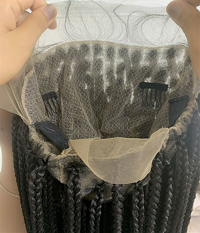 Tranças pretas tranças com o cabelo do bebê tranças trançadas da parte dianteira do laço perucas completas do laço 30-34 polegadas para preto