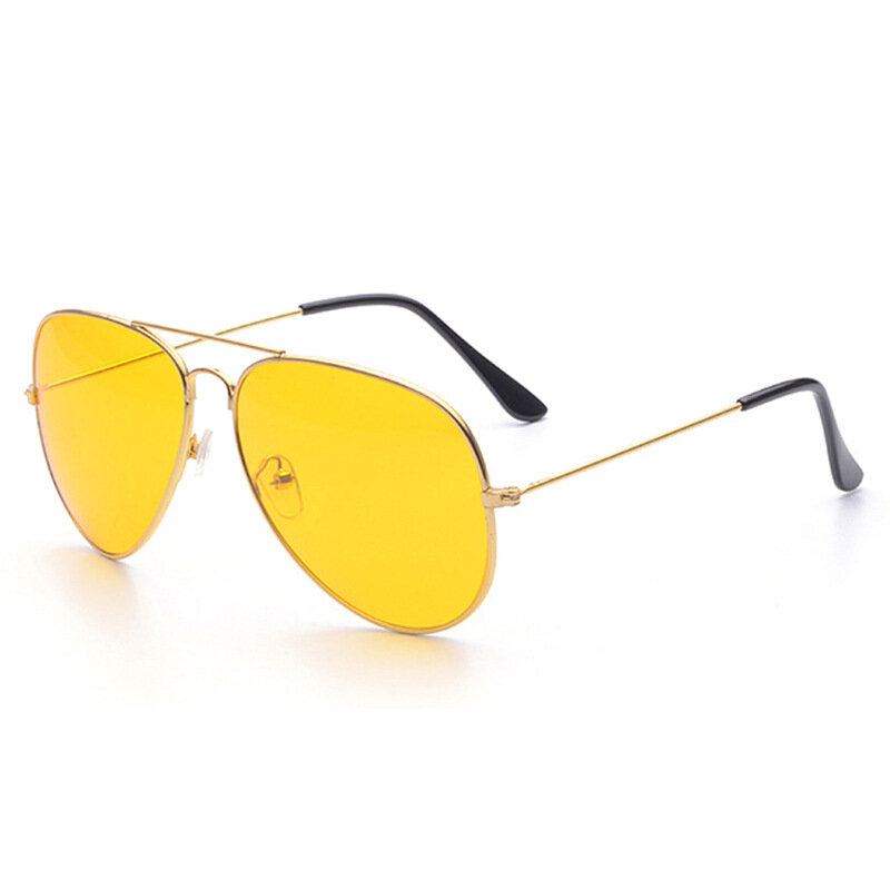 Kacamata Hitam Kuning Bundar Retro Kacamata SSun Penglihatan Malam Klasik untuk Wanita Pria/Pria Aksesori Olahraga Cermin Aloi