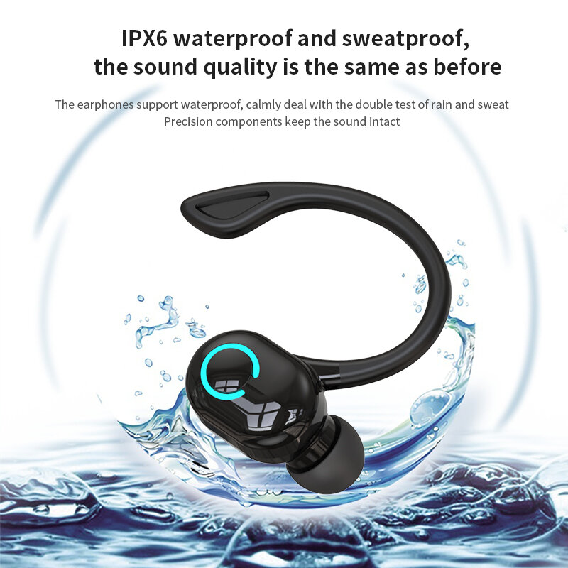 Earphone Bluetooth 5.2 Kait Telinga Earbud Nirkabel Headphone Tahan Air In-Ear Olahraga Headset HIFI Stereo dengan Mikrofon untuk Ponsel Pintar