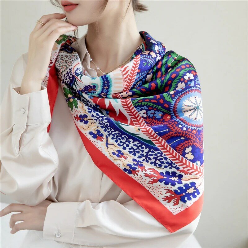 Luxe Ontwerp 90Cm Vierkante Sjaal Voor Vrouwen Mode Satijn Zijde Hijab Moslim Hoofdband Halsdoek Sjaal Bandana Foulard Tas Wraps