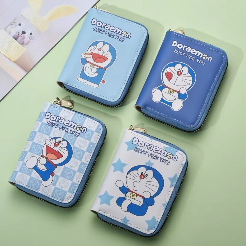 Doraemoned carteira de cartão anime carteira bonito titular do cartão moda kawaii crianças carteira estudante curto pequeno carteira para o presente