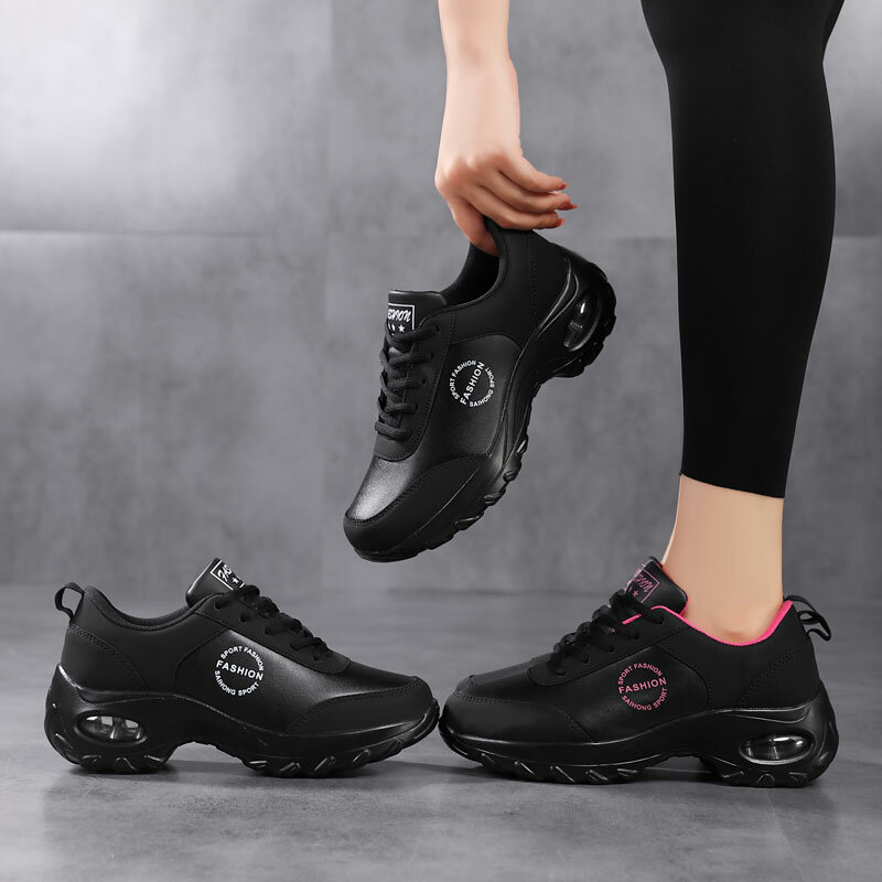 Zapatillas de deporte informales con amortiguación de aire para mujer, zapatos vulcanizados de suela gruesa con cordones, tenis, novedad de 2021