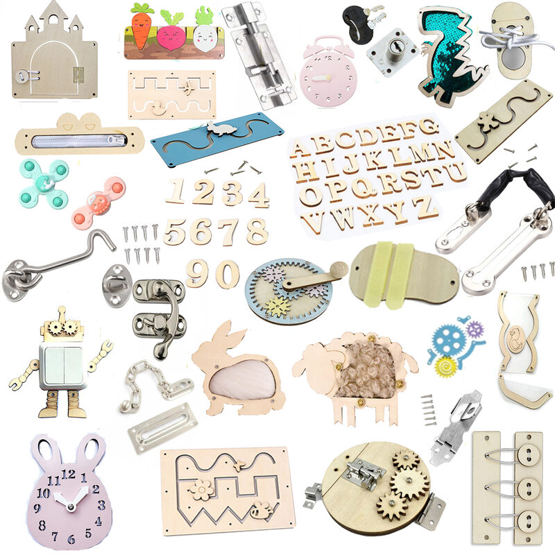 Planche de bricolage, accessoires, matériel, pièces de planche de travail, jouets éducatifs en bois pour enfants, jouets sensoriels Montessori
