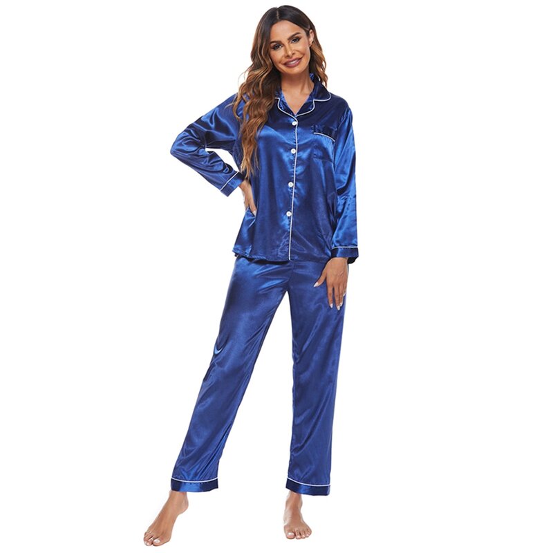 Wisremt pijamas de seda para meninas pijamas femininos pijamas de manga longa e curta 2 peças conjunto casa terno para pijamas femininos
