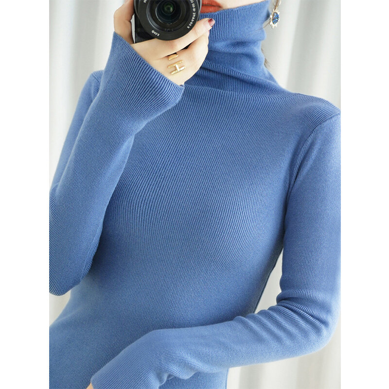 Водолазка женская осенне-зимняя базовая, повседневный облегающий пуловер с длинным рукавом, мягкий вязаный свитер, теплый джемпер