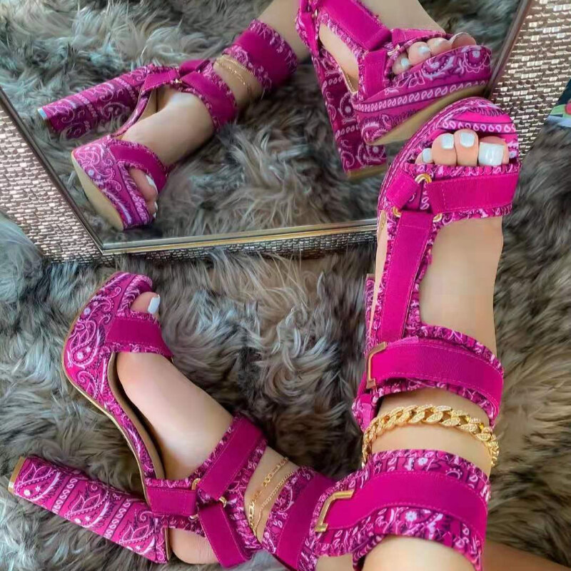 Brand Silk Women's High Heels Fashion Velcro Peep Toe Woman Sandals Gladiator Pumps 2022 Summer Female Party Wedding Shoes Newly