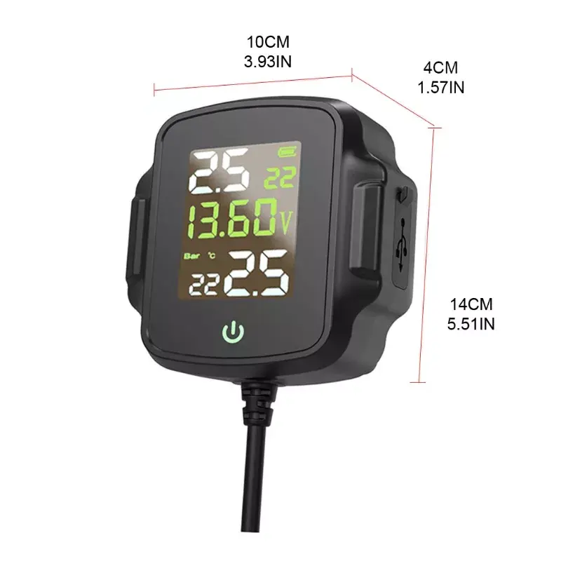 Motorcycle Real-Time Temperature Tire Pressure Monitoring Alarm System with USB Interface Extension Monitor .