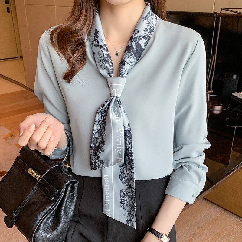 Primavera nuovo nastro elegante camicia in Chiffon Design da donna camicia stile Hong Kong Top da donna Blusas allentati Mujer De Moda Moda