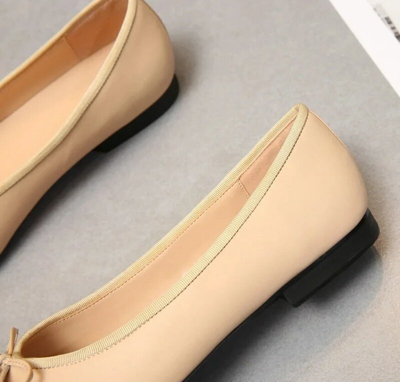 Zapatillas de ballet clásicas de marca de lujo para mujer, zapatos de trabajo con costuras y lazo, a la moda, 2023