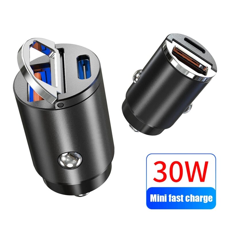 Mini Stealth Auto Adapter Qc 4.0 3.0 Quick Charge Type C Pd Lader 30W Pd + Qc/Pd + Pd Autolader Voor Iphone 12 Huawei Xiaomi Mini