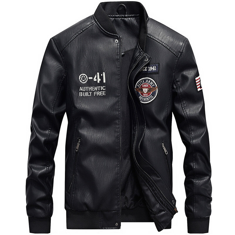 2022 Men's Motorcycle Jacket Autumn Winter Men New Faux PU Leather Jackets Casual Embroidery Biker Coat Zipper Baseball Jacket