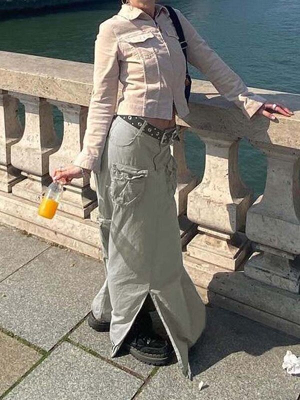 Rockmore – jupe Maxi Baggy à poches pour femmes, longueur au sol, fente latérale, style Vintage, style fée-core, Y2K