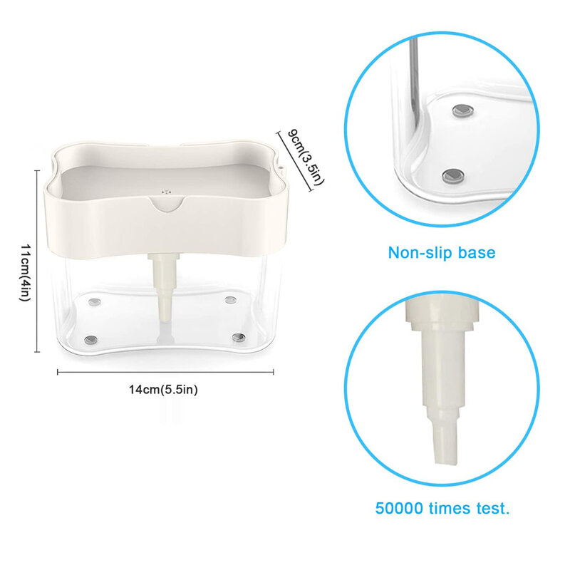 Kit dispensador de detergente portátil para cocina, caja de jabón para lavar platos con soporte de esponja, herramienta dispensadora de líquido a presión de mano