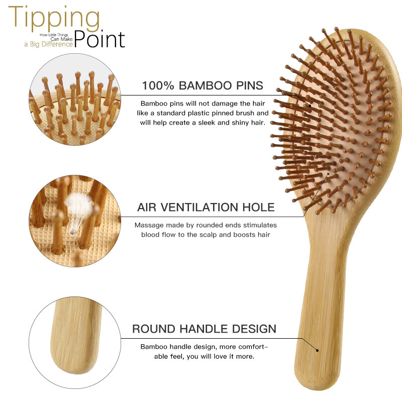 4 sztuk bambusa zestaw grzebieni natura drewniana szczoteczka antystatyczna szczotka do rozplątywania włosów kobiet masaż głowy szczotka do włosów grzebień do włosów lecznictwo zdrowy