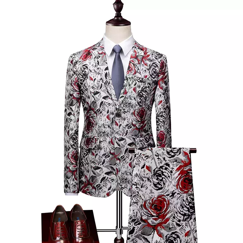 Męska drukowanie Prom wydajność kostium 2019 nowa luksusowa 2 sztuka spodnie w komplecie zestaw szczupła biznesowa marynarka odzież klubowa M-6XL