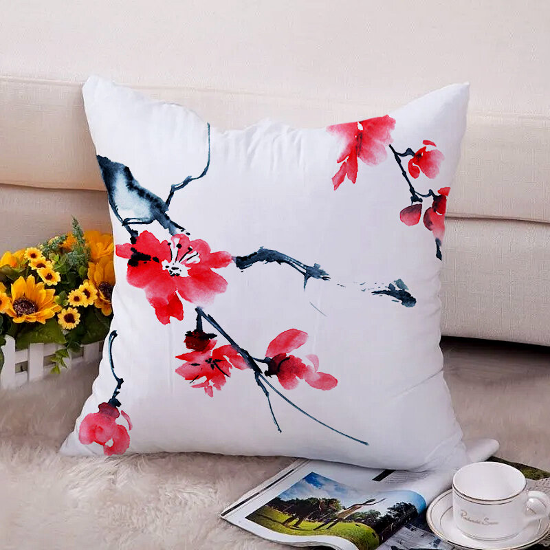 Anti-sujo fronha tinta floral impressão lance travesseiro caso sala de estar quarto à prova de poeira capas de almofada 45*45