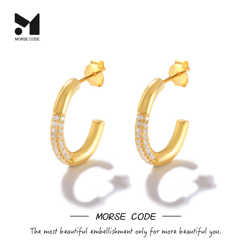 MC 2022 Trend 925 Sterling Silver Luxury Diamond C-shaped Stud Earrings For Women Zircon Earrings Piercing Pendientes Gifts