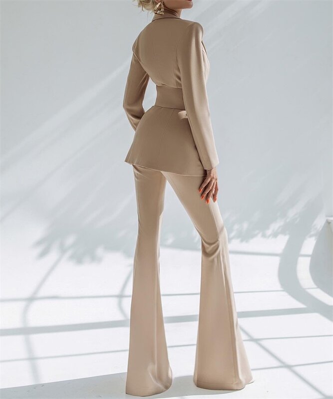 Женский брючный костюм, винтажное облегающее платье цвета шампанского с поясом, Деловые женские платья для выпускного вечера, индивидуальный пошив