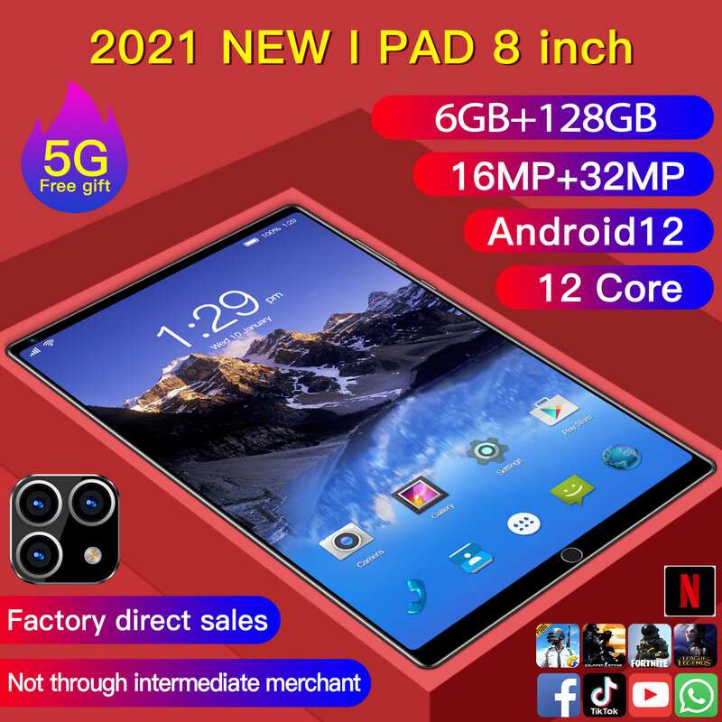 5G 태블릿 K10 PC 6GB 램 128GB 롬 글로벌 버전 뉴 패드 8.0 인치 32mp 카메라 12 코어 와이파이 구글 플레이, 키보드, 랩탑 보내기