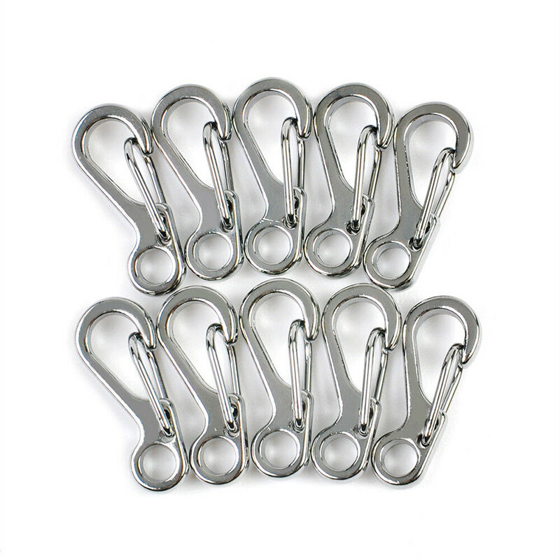 10Pcs/Set Carabiner Mini Stainless Steel Key Buckle Snap Spring Clip Hook Metal Crafts D Rings Easy To Carry