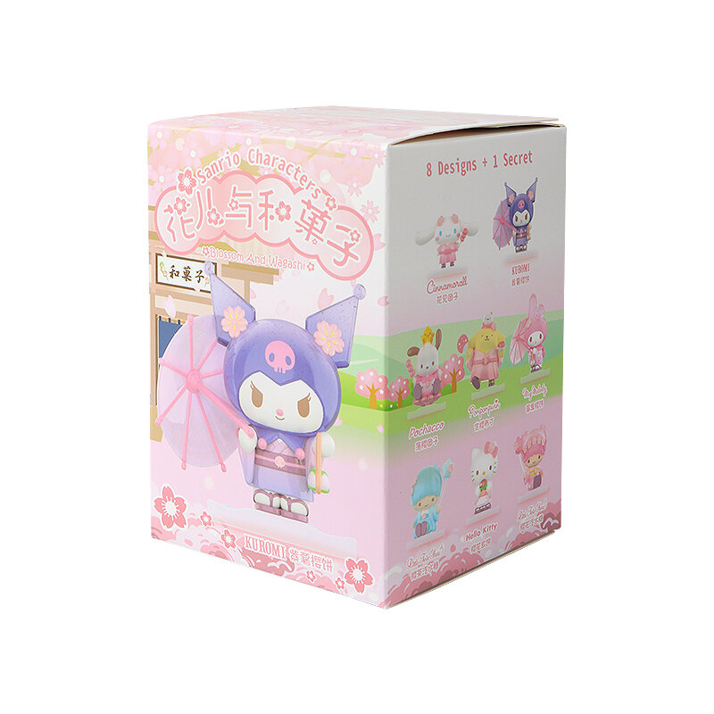 ตัวละคร Sanrio กล่องตาบอด Kuromi Cinnamoroll Hello Kitty Melody Pocahcco หุ่นของเล่นดอกไม้ผลไม้ตุ๊กตาน่ารัก