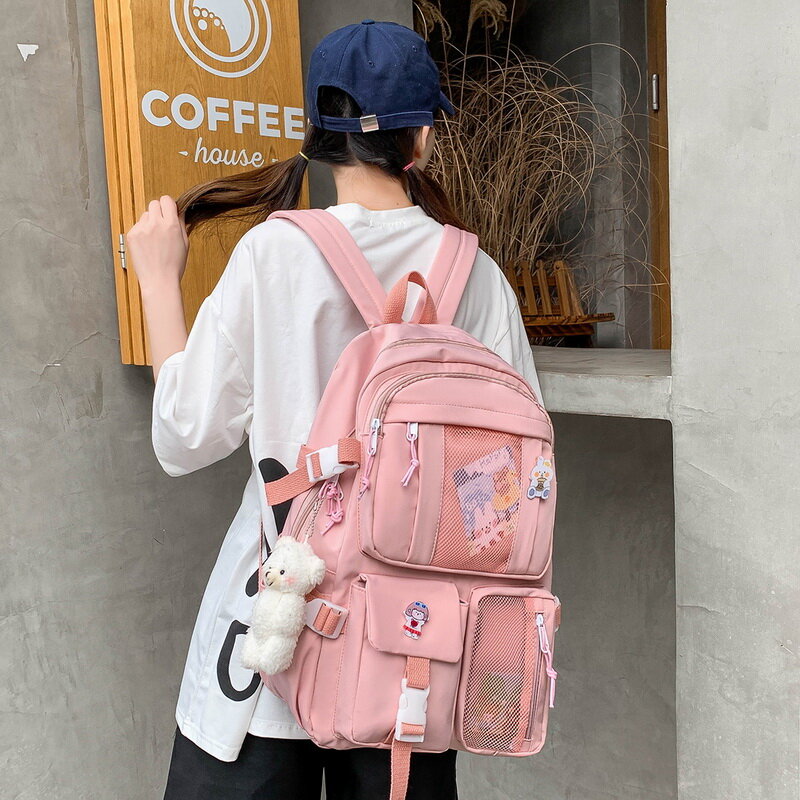 일본 여고생 배낭, 십대 소녀용 학생 학교 가방, 멀티 포켓 카와이 배낭 여성 2022 년 신제품 Mochila