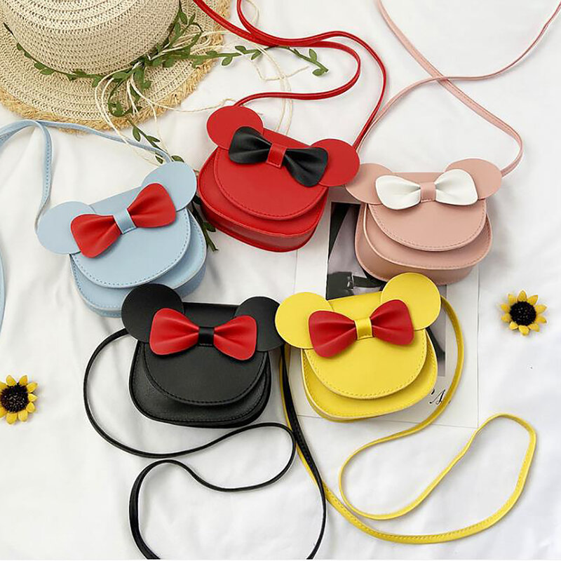 Baby Purse Girl Cartoon Crossbody Bag Cute Mouse Ear Bowknot Magnetic Snap Shoulder Bag with Free Shipping Bag for Kindergarten