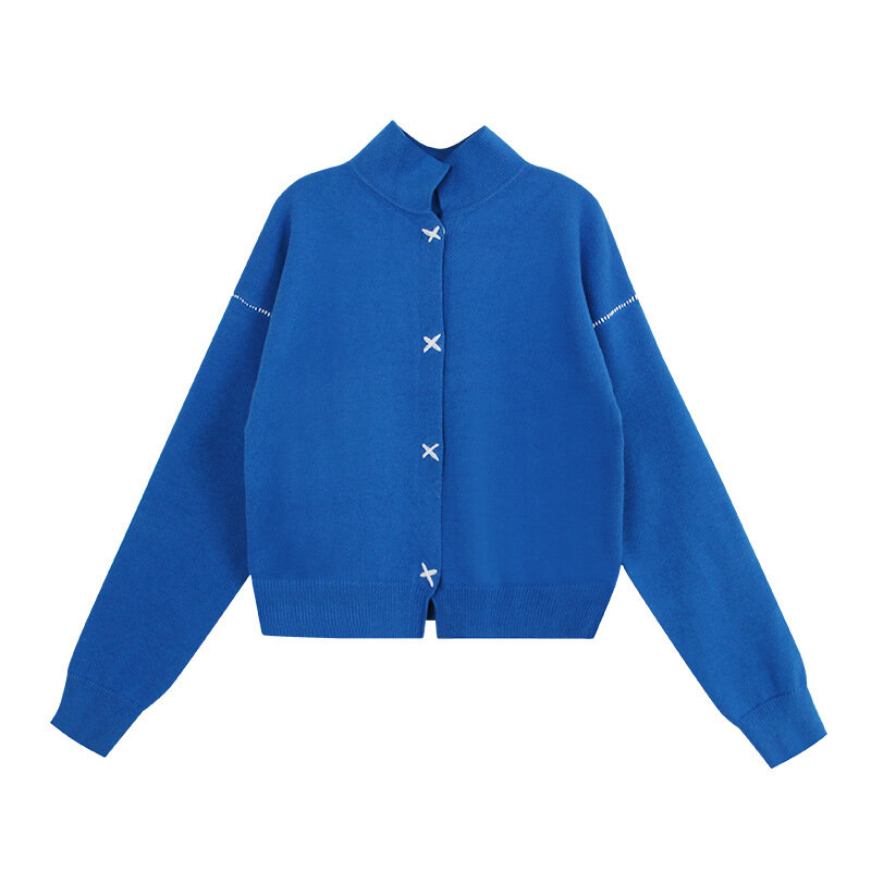 Wełniany sweter krótki płaszcz damski sweter zewnętrzny sweter jesień klamra dekoracja Van Gogh kurtki damskie 2022 koreański moda Y2k