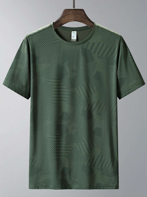 Summer Breathable Mesh T-shirts Men Sportswear Stretch Nylon Sweat Tees Male Plus Size Fashion Print Workout Gym T Shirt 8XL
