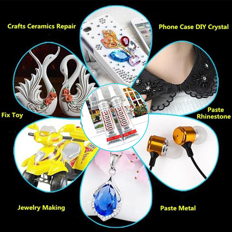 E6000 Lem 15Ml CrystalDIY Kuat Perekat Perbaikan Panas untuk Perhiasan Pakaian Alat Kerajinan Kristal Kuat Perekat Resin Epoksi