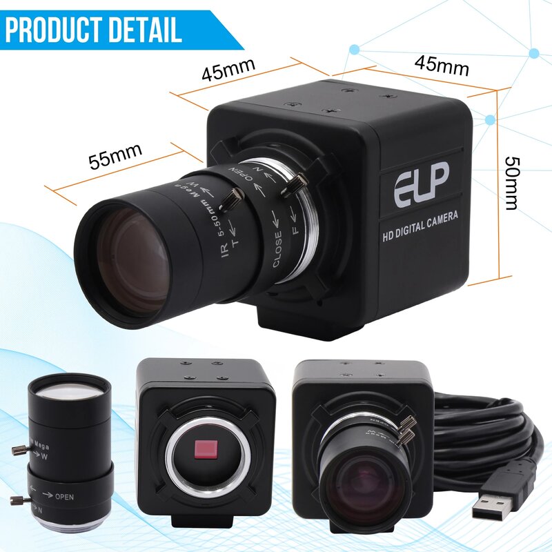 Caméra USB 4K 30fps IMX415, Webcam Ultra HD, avec Zoom manuel, lentille varifocale, pour Streaming en direct