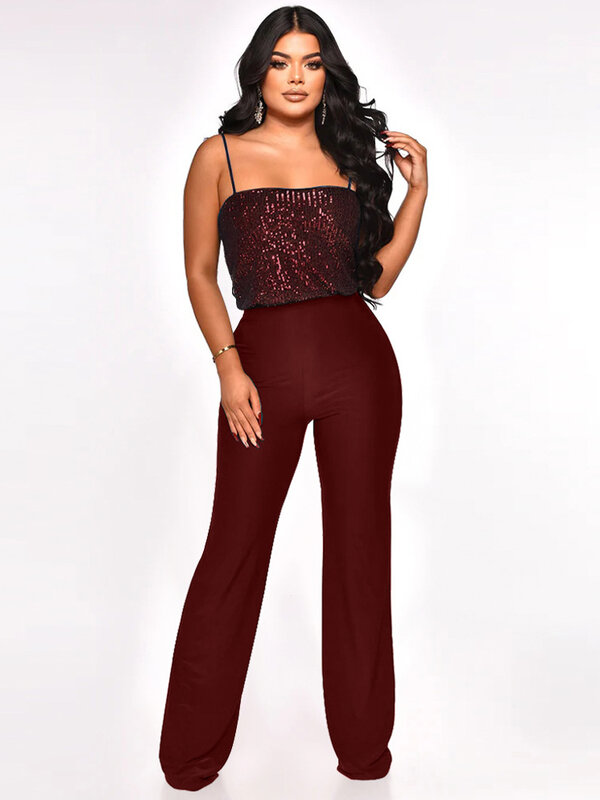 Sexy Spaghetti Strap Sleeveless Overalls Jumpsuit Midnight Celebrity Cocktail Outfit Glitter Sequin Nightclub Party Rompers