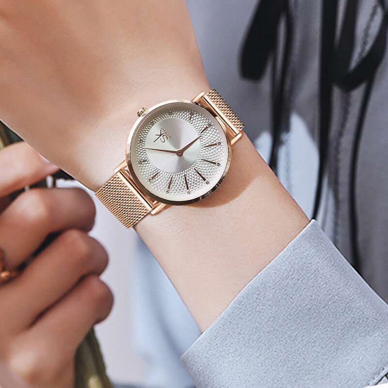 Часы наручные SK женские кварцевые, брендовые Роскошные модные, с браслетом из нержавеющей стали