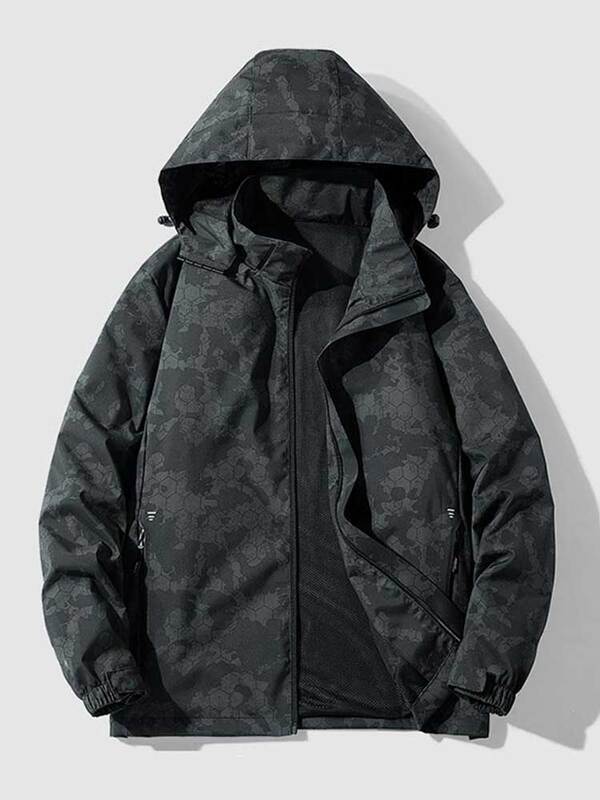 ZAFUL-남성용 그래픽 프린트 지퍼 후드 재킷, 포켓이 있는 가을 겨울 긴 소매 코트 레저 스트리트웨어 겉옷