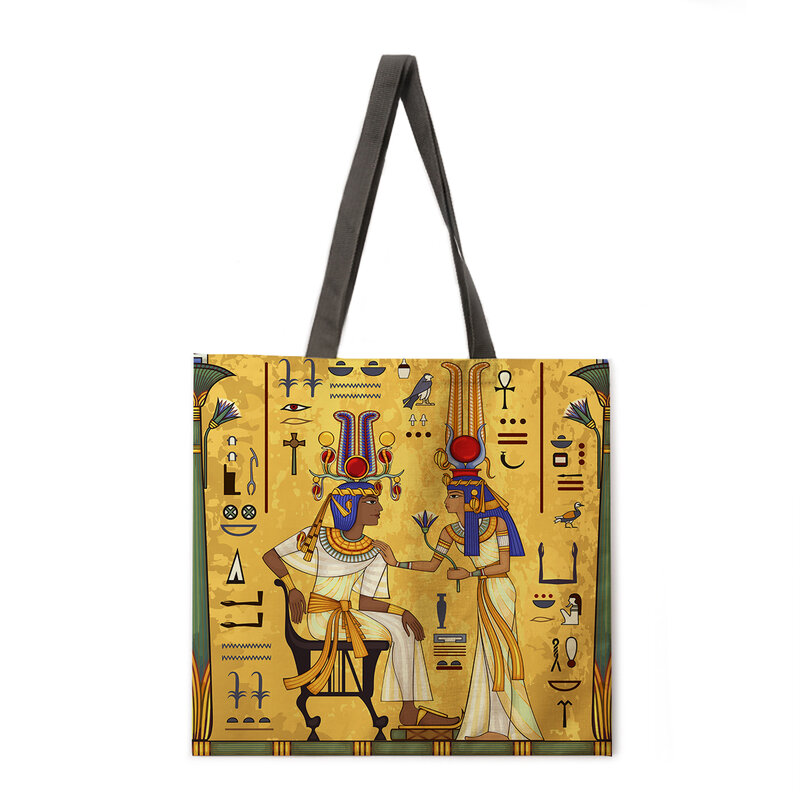 Reusable shopping bag Egyptian fresco printed bag Women's shoulder bag Linen bag outdoor beach bag daily bag